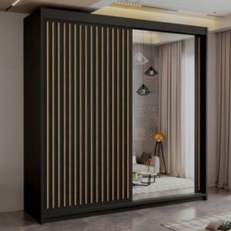 Sliding Wardrobes 4U 2 Door Black Mirror Minimalist Wardrobe 203cm - Wilko - thumbnail 1