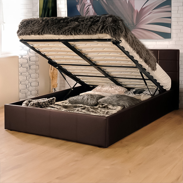 Brooklyn Single Brown Faux Leather Gaslift Ottoman Bed - Wilko - image 1