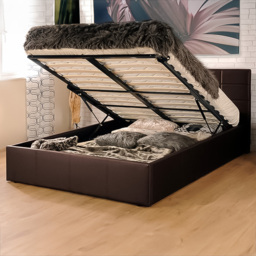 Brooklyn Single Brown Faux Leather Gaslift Ottoman Bed - Wilko - thumbnail 1