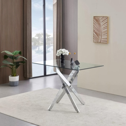 Kosy Koala 4 Seater Glass and Leather Rectangle Dining Table Set Chrome and Black - Clear - Wilko - thumbnail 4