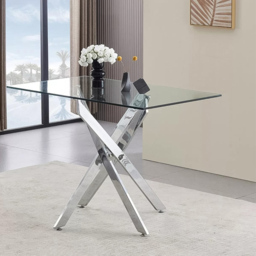 Kosy Koala 4 Seater Glass and Leather Rectangle Dining Table Set Chrome and Black - Clear - Wilko - thumbnail 3