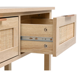 Living and Home 3 Drawer Rattan Rustic Wood Side Table - Size: 81.5 x 130.5 x 29.5cm - Brown - Wilko - thumbnail 6