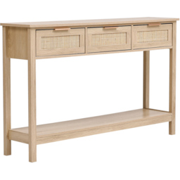 Living and Home 3 Drawer Rattan Rustic Wood Side Table - Size: 81.5 x 130.5 x 29.5cm - Brown - Wilko - thumbnail 3
