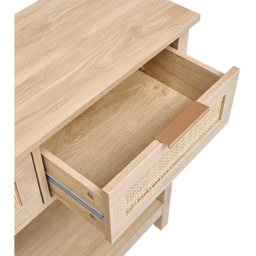 Living and Home 3 Drawer Rattan Rustic Wood Side Table - Size: 81.5 x 130.5 x 29.5cm - Brown - Wilko - thumbnail 7