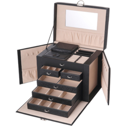 H&O Direct Black Multi Tier Jewellery Box with Handle - Size: 23 x 26.5 x 19.8cm - Wilko - thumbnail 3