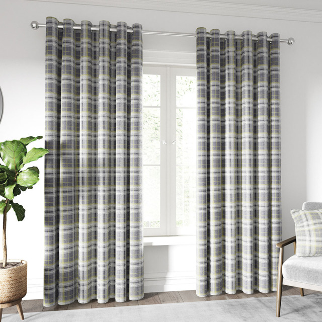 Helena Springfield Harriet Woven Lined Chartreuse and Grey Curtains 168 x 183cm - Size: W 168 x D 183cm - Chartreuse/Grey - Wilko - image 1
