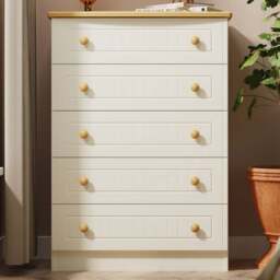Crowndale Warwick 5 Drawer Cream Ash and Oak Chest of Drawers - Wilko