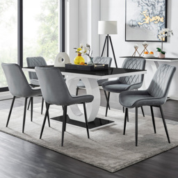 Furniturebox Lucia Cesano 6 Seater Dining Set Black Gloss and Grey - Wilko - thumbnail 1