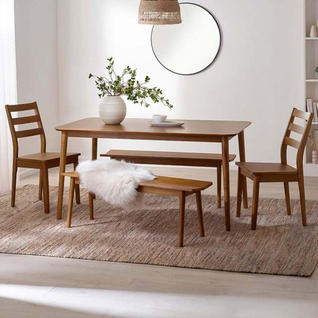 Furniturebox Lymington Marros 6 Seater Wooden Dining Set with 2 Bench Walnut Effect - Brown - Wilko - image 1