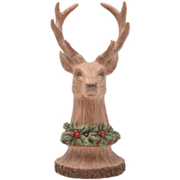 The Seasonal Gift Co. Carved Reindeer Bust Wood Effect Christmas Decoration - Size: 25.5 x 11.5 x 10.5cm - Brown - Wilko