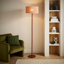 ValueLights Heather Orange Checkerboard Bamboo Shade Dark Wood LED Floor Lamp with Bulb - Size: 180 x 30 x 30cm - Cream - Wilko - thumbnail 4