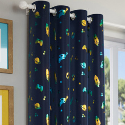 Enhanced Living Infinity Blue Metallic Print Kids Thermal Darkening Eyelet Curtains 117 x 183cm - Wilko - thumbnail 3