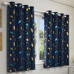 Enhanced Living Infinity Blue Metallic Print Kids Thermal Darkening Eyelet Curtains 117 x 183cm - Wilko