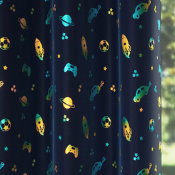 Enhanced Living Infinity Blue Metallic Print Kids Thermal Darkening Eyelet Curtains 117 x 183cm - Wilko - thumbnail 4