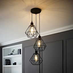ValueLights Diablo Geometric 3 Drop Cluster Matte Black Ceiling LED Pendant Light - Size: 126 x 20.5 x 20.5cm - Gold - Wilko - thumbnail 3