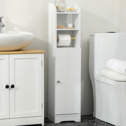 Kleankin Single Door White Freestanding Bathroom Storage Unit with Adjustable Shelf - Size: 100.0 cm x 18.0 cm x 23.0 cmcm - Wilko