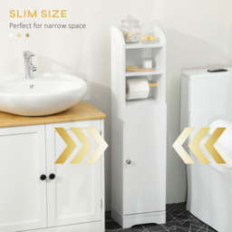 Kleankin Single Door White Freestanding Bathroom Storage Unit with Adjustable Shelf - Size: 100.0 cm x 18.0 cm x 23.0 cmcm - Wilko - thumbnail 7