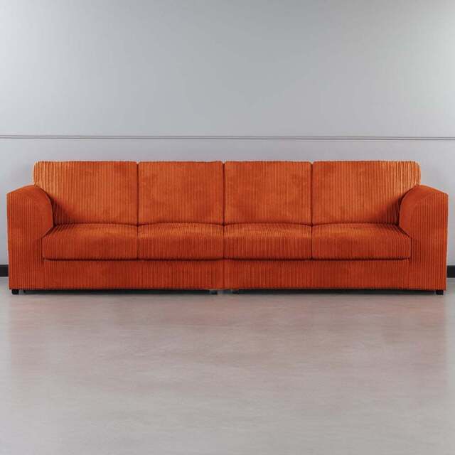 Luxor 4 Seater Orange Jumbo Cord Full Back Sofa - Wilko - image 1