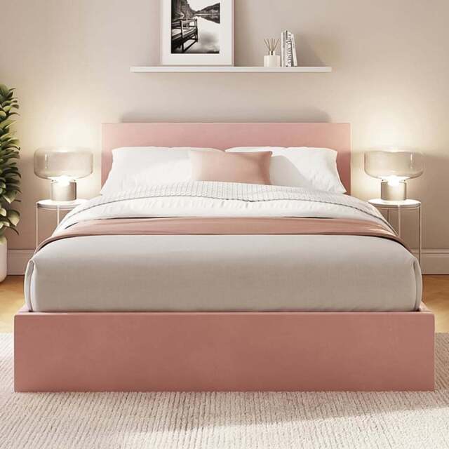 GFW Double Blush Pink Velvet End Lift Ottoman Bed - Wilko - image 1