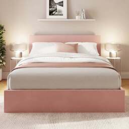 GFW Double Blush Pink Velvet End Lift Ottoman Bed - Wilko