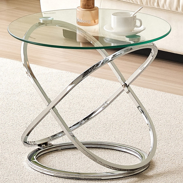 Comfy Living Silver Effect Tempered Glass Side Table - Size: 45 x 52 x 52cm - Wilko - image 1