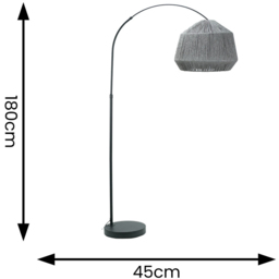 ValueLights Louis Grey Rope Dome Shade Black Curved LED Floor Lamp - Size: 180 x 42 x 112cm - Wilko - thumbnail 5