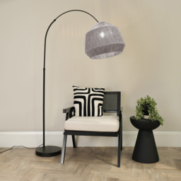 ValueLights Louis Grey Rope Dome Shade Black Curved LED Floor Lamp - Size: 180 x 42 x 112cm - Wilko - thumbnail 3