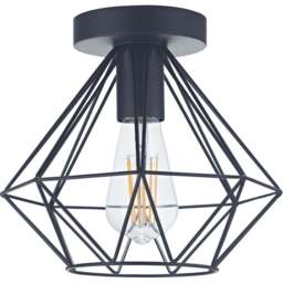 Happy Homewares Matt Black Metal Industrial Basket Cage Semi Flush Pendant Shade - Size: 25 x 23 x 23cm - Wilko - thumbnail 1