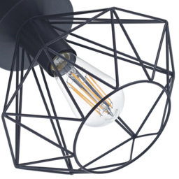 Happy Homewares Matt Black Metal Industrial Basket Cage Semi Flush Pendant Shade - Size: 25 x 23 x 23cm - Wilko - thumbnail 4