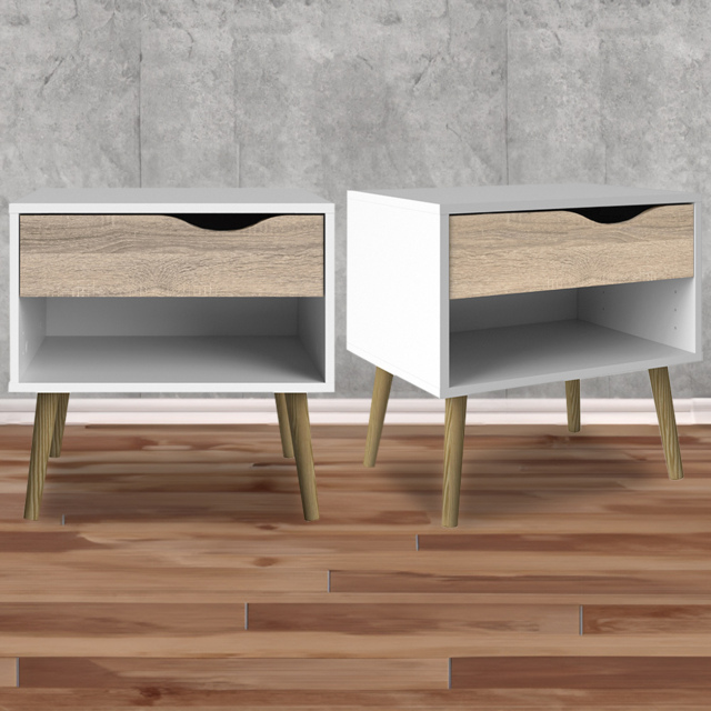 Florence Single Drawer White and Oak Bedside Table Set of 2 - Furniture to Go - Wilko - image 1