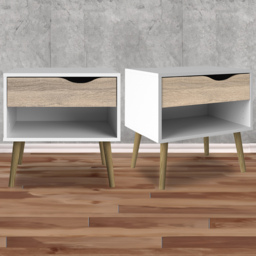 Florence Single Drawer White and Oak Bedside Table Set of 2 - Furniture to Go - Wilko - thumbnail 1