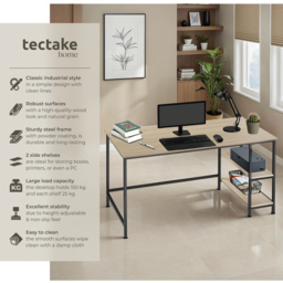 tectake Canton Oak Sonoma 2 Compartment Office Desk - Brown - Wilko - thumbnail 7