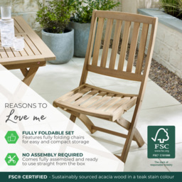 Furniturebox Essen Set of 2 Wooden Foldable Outdoor Dining Chair - Size: 60 x 47 x 60cm - Brown - Wilko - thumbnail 7