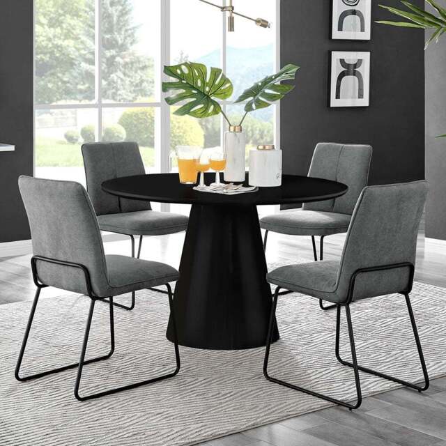 Furniturebox Nova Harley 4 Seater Round Dining Set Black High Gloss and Dark Grey - Wilko - image 1