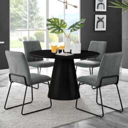 Furniturebox Nova Harley 4 Seater Round Dining Set Black High Gloss and Dark Grey - Wilko - thumbnail 1