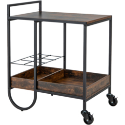 Costway Rustic Brown Rolling Buffet Serving Bar Cart - Size: 79 x 68 x 10cm - Wilko