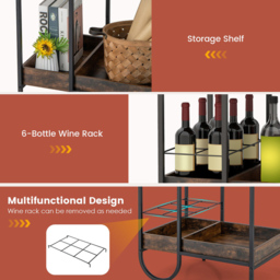 Costway Rustic Brown Rolling Buffet Serving Bar Cart - Size: 79 x 68 x 10cm - Wilko - thumbnail 7