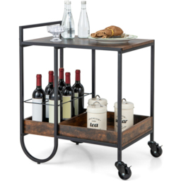 Costway Rustic Brown Rolling Buffet Serving Bar Cart - Size: 79 x 68 x 10cm - Wilko - thumbnail 4