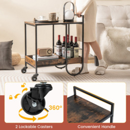Costway Rustic Brown Rolling Buffet Serving Bar Cart - Size: 79 x 68 x 10cm - Wilko - thumbnail 6