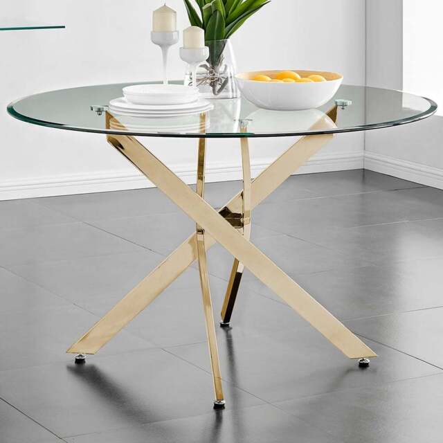 Furniturebox Arona 6 Seater Round Dining Table Gold - Size: 4 Seater - Wilko - image 1