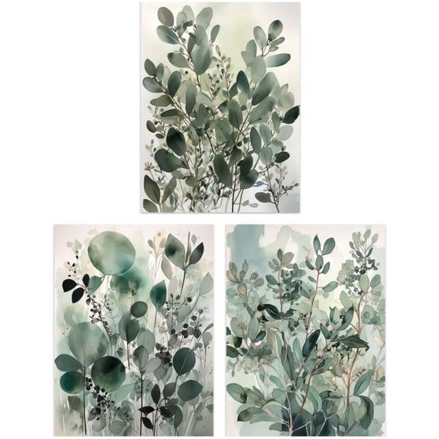 Artery8 Sage Green Botanical Plants Leaves Watercolour Wall Art Print 30 x 41cm 3 Pack - Size: 40.5 x 30.5 x 0.3cm - Wilko - image 1