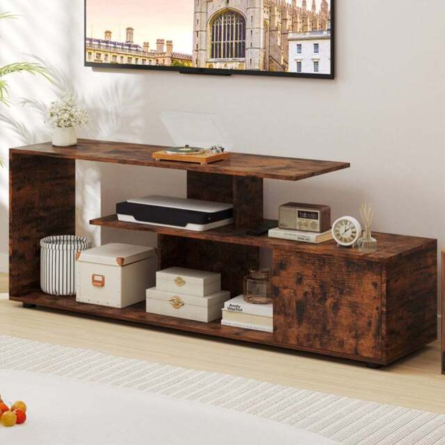 Costway Rustic Brown 3 Tier Asymmetrical Media Console Table - Size: 152 x 38 x 58cm - Wilko - image 1
