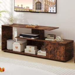 Costway Rustic Brown 3 Tier Asymmetrical Media Console Table - Size: 152 x 38 x 58cm - Wilko - thumbnail 1