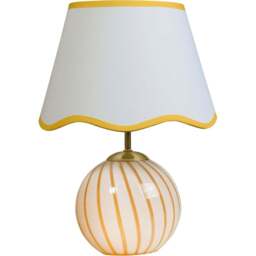 Lighting Collection Sweetie Yellow Two Tone Stripe Glass Table Lamp - Size: 36 x 32 x 32cm - Satin Antique Brass, Yellow and White - Wilko