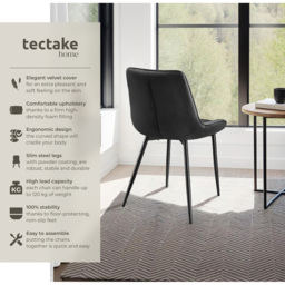 tectake Monroe Set of 6 Black Velvet Dining Chair - Wilko - thumbnail 7