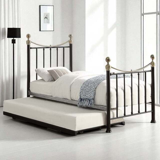 OAT Home Hampstead Single Black and Brass and Black Guest Trundle Metal Bed - Wilko - image 1