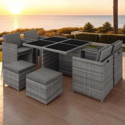 tectake Manhattan 8 Seater Grey Garden Dining Table Set - Wilko