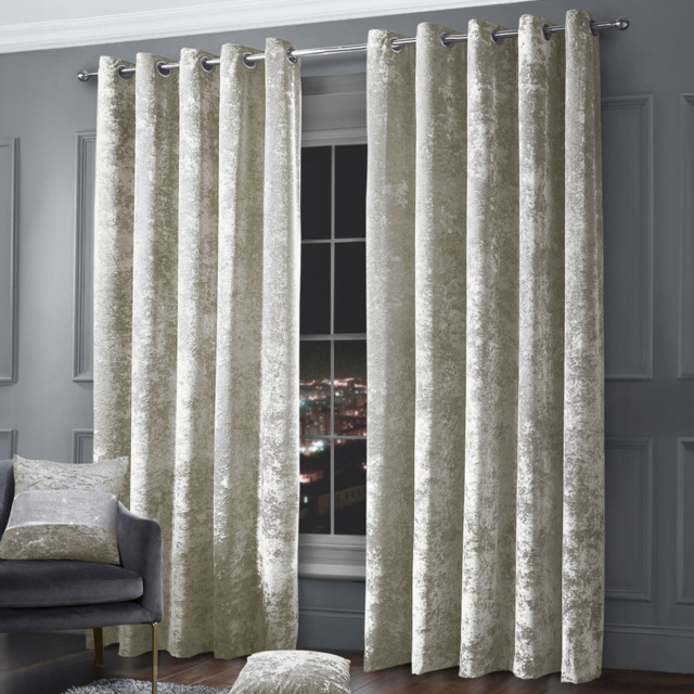Intimates Natural Plain Crushed Velvet Curtains 117X137cm - Size: W 117 x D 137cm - Cream - Wilko - image 1