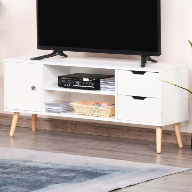 Portland Single Door 2 Drawer White TV Unit - Size: 120 x 28 x 44cm - Wilko - image 1