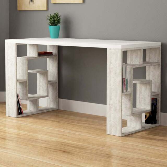 Decortie Labirent Bookshelf Leg Modern Computer Desk White and Ancient White - Size: 75 x 137 x 60cm - Multi - Wilko - image 1